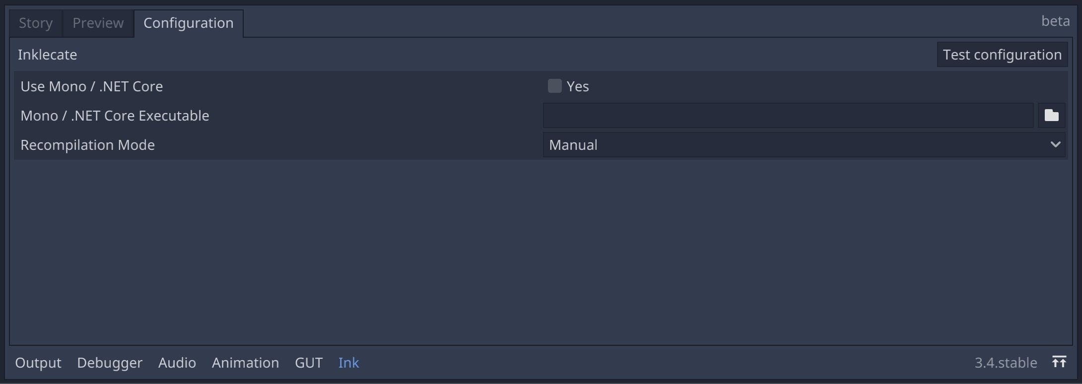 Configuration tab.